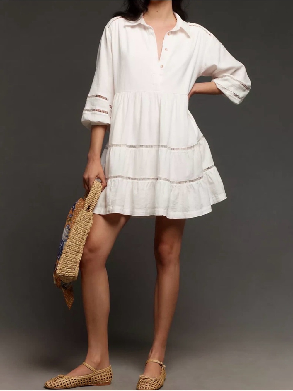 Anthropologie Maeve The Bettina Tiered Mini Shirt
Dress Linen Blend Large L